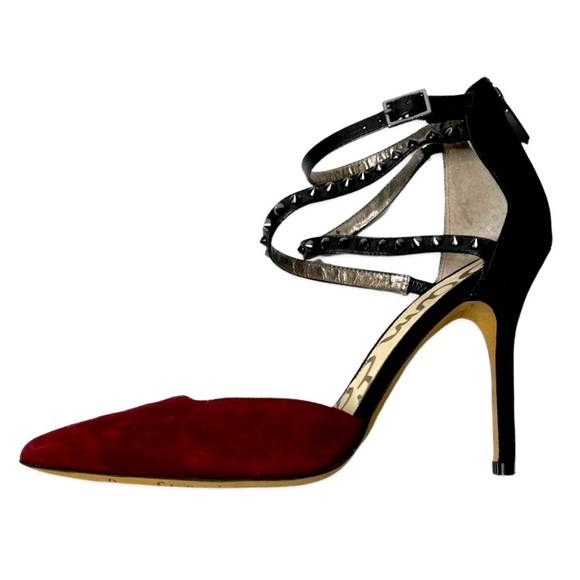 Sam Edelman Darla suede two tone burgundy and black studded pointed heels, 7.5 - Picture 5 of 12